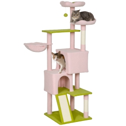 PAWHUT 62" Flower Cat Tree, Multi-Level Large Cat Tower \w 2 Condos, 2 Beds, Hammock, Sisal Scratching Posts & Pad, Plush Perch, Platforms, For