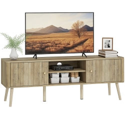 HOMCOM Tv Stand for 65 Inch Television, Entertainment Center \w Adjustable Shelves, 2 Cabinets And Open Compartments, Tv Console Table \w Pine Wood