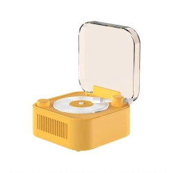 THE WAY Retro Turntable Wireless Bluetooth Speaker Portable Card Mini Record Player Desktop Hifi Sound Rotating Record - In Yellow