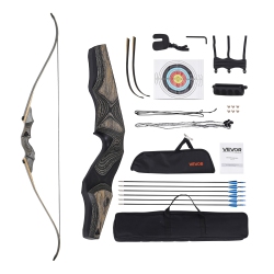 VEVOR 60 Inch 45 Lbs Recurve Bow And Arrows Kit, Wooden Takedown Bows, Right Handed Ergonomic Archery Recurve Bow Package, Longbow for Outdoor