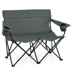 COSTWAY 2-Person Outdoor Folding Loveseat With Cup Holders Armrests Carrying Bag
