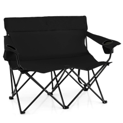 COSTWAY 2-Person Outdoor Folding Loveseat With Cup Holders Armrests Carrying Bag