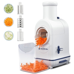 AAOBOSI Electric Vegetable Cutter With Storage Box, Large Feed Chute for Whole Vegetables, 3 Inserts, Upgraded Quiet Motor