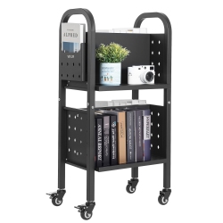 VEVOR 17.7 X 13.0 X 34.6-Inch Rolling Library Book Cart, 150 Lbs Capacity, Library Cart, Double Sided L-Shaped Shelves \w 2-Inch Lockable Wheels