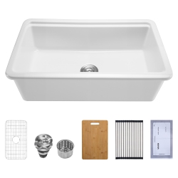 VEVOR 33X19 Inch Farmhouse Sink Sink Workstation, Fireclay Topmount Undermount Basin, Drop-In Single Bowl Basin \w Multiple Accessories, Large