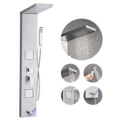 VEVOR Shower Panel Tower System \w Rainfall Waterfall Shower Head, 53 In Brushed Stainless Steel Shower Column, 5-Function Faucet, Wall-Mount Rain