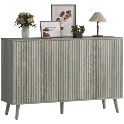 HOMCOM 47" Sideboard Buffet Cabinet \w Storage, Modern Fluted Coffee Bar Cabinet \w Adjustable Shelves And Wood Legs, Kitchen Credenza, Distressed
