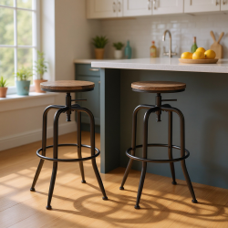 HOMY CASA Set Of 2 Adjustable Bar Stools With Swivel Seats And Ergonomic Backrest for Home Bars, Kitchen Counters And Dining Areas