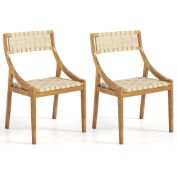 COSTWAY 1/2/4 PCs Outdoor Dining Chair Teak Wood Armless Patio Chair With Webbing Seat & Backrest