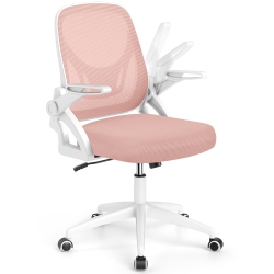 COSTWAY Mesh Office Chair With Lumbar Support & Flip-Up Arms Rolling Casters for Work Pink/navy/black/gray/green/beige