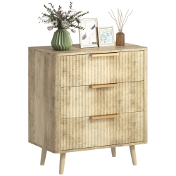 HOMCOM Dresser for Bedroom \w 3 Drawers, Fluted Compact Storage Chest Of Drawers \w Solid Wood Legs And Finger Pulls for Living Room, Hallway