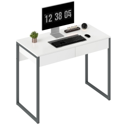 HOMCOM High Gloss Computer Desk With 2 Drawers, 39" X 20" Home Office Desk for Small Spaces, Modern Study Writing Table With Steel Legs And Grey