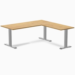 DESKY Zero Rubberwood L-Shape Office Desk - Light Oak 72" With Frame, Fixed Height, Solid Wood Top In Grey