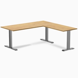DESKY Zero Rubberwood L-Shape Office Desk - Light Oak 72" With Space Frame, Fixed Height, Solid Wood Top In Grey