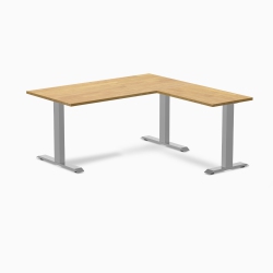 DESKY Zero Rubberwood L-Shape Office Desk - Light Oak 60" With Frame, Fixed Height, Solid Wood Top In Grey