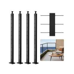 VEVOR 4-Pack Cable Railing Post, 42X2X2 In Horizontal-Hole Deck Railing Post \w Pre-Drilled Holes, Cable Rail Post \w Horizontal And Curved