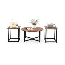 SLICKBLUE 3-Piece Living Room Table Set With Round Coffee Table And Square Side Tables