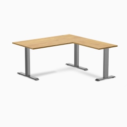 DESKY Zero Rubberwood L-Shape Office Desk - Light Oak 60" With Space Frame, Fixed Height, Solid Wood Top In Grey