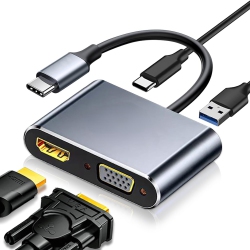 KELVIN USB C to HDMI VGA Adapter for Dual Monitor, 4 In 1 USB C Hub \w 4K HDMI, 1080P VGA, USB 3.0 5GBps 100W Pd, Laptop Docking Station Compatible