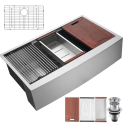 PRISMI Farmhouse Kitchen Sink, 304 Stainless Steel Drop-In Sinks, Top Mount Single Bowl Basin \w Ledge & Accessories, Household Dishwasher Sinks For