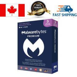 MALWAREBYTES (PC/mac/android) Premium V3 3-Device 1-Year Bilingual (En/fr) Retail Package Product Key Card