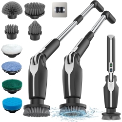 GENERIC Leebein Electric Spin Scrubber, Shower Scrubber \w 4 Adjustable Angles And 8 Brush Heads, Electric Scrubber \w Long Handle & Remote