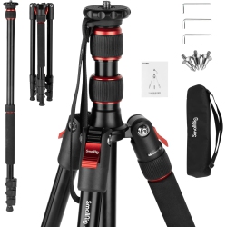 SMALLRIG 68" Camera Tripod, Foldable Aluminum Tripod & Monopod, Compatible With1/4"-20 And 3/8"-16 Video Head, Payload 33Lb, Adjustable Height From