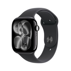 Apple Watch Series 11 (GPS + Cellular) 42mm Jet Black Aluminum Case with Black Sport Band - Small/Medium