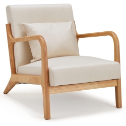 AECOJOY Mid Century Modern Accent Chair Lounge Reading Chair With Solid Wood Frame And Cozy Cushion, Cream