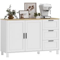 HOMCOM Modern Sideboard Buffet Cabinet \w Soft-Close Doors, 47" Coffee Bar Cabinet \w 3 Drawers And Adjustable Shelf, Kitchen Credenza \w 5 Pine