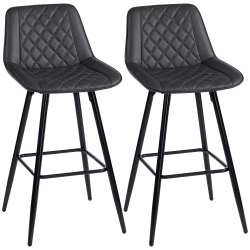 HOMCOM Bar Stools Set Of 2, Pu Leather Counter Height Bar Chairs, 27.75" Kitchen Stools With Metal Legs for Dining Area, Kitchen Island In Black