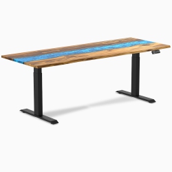 DESKY Teak River Sit-Stand Desk - 80" Desktop, Matte Black Frame, Dual Motor Lift, Up to 49.2 Inch, 308 Lb Capocity In Blue