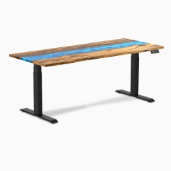 DESKY Teak River Sit-Stand Desk - 72" Desktop, Matte Black Frame, Dual Motor Lift, Up to 49.2 Inch, 308 Lb Capocity In Blue