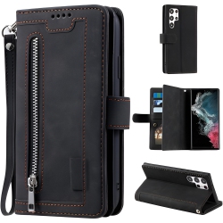 KROLEAR [ Limitted Time Offer ] - Wallet Case for Samsung S22 Ultra 5G, Multi-Function Flip Folio 9 Card Slots Phone Case \w Zipped Pocket Wrist Strap