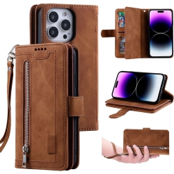 KROLEAR [ Limitted Time Offer ] - Wallet Case for Iphone 13 Pro Max, Multi-Function Flip Folio 9 Card Slots Phone Case With Zipped Pocket Wrist Strap