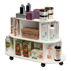 CC TRADING BRIDGE 3-Tier Rotating Display Cart, Multifuctional Mobile Stand \w 360° Rotating Wheels for Cosmetics, Toiletries, Household Items (Oval)