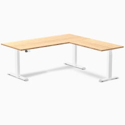 DESKY Bamboo L-Shape Sit-Stand Desk – 72 X 30 X 70 X 24 Inches With Frame, Triple Motors, 440 Lb Capacity In White