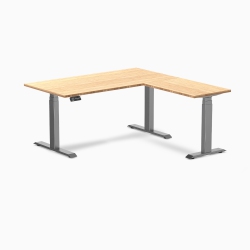 DESKY Bamboo L-Shape Sit-Stand Desk – 60 X 62 Inch With Space Frame, Triple Motors, 440 Lb Capacity In Grey