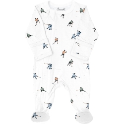 COCCOLI Cotton-Modal Zippered Footie Sleeper - Hockey Players On Cream (Newborn, 6-7 Lbs) In Multicolor