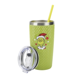 BIOWORLD The Grinch Character Wreath 20 OZ Stainless Steel Spiked Tumbler In Green
