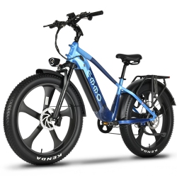 EMMO Ikong Pro Fat Tire Step Over Torque Sensor 26In Adults Ebike - 48V/15.6Ah 750W Ul Certified - Twilight In Blue