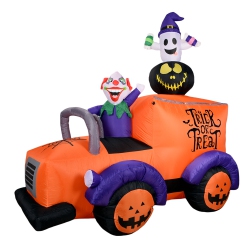 MYACUC 7.2Ft Inflatable Halloween Truck, Clown Driving Truck \w Ghosts And Exploding Pumpkin Halloween Decorations, Built-In Led, for Yard Party