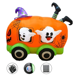 MYACUC Inflatable Halloween Retro Bus With Built-In Led Light Blower for Holiday Decoration In Garden, Yard, And Outdoors