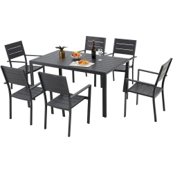 AECOJOY 7 Piece Outdoor Dining Set, Aluminum Patio Table And Chairs Set for 6 With Rectangular Table And Stackable Chairs for Garden