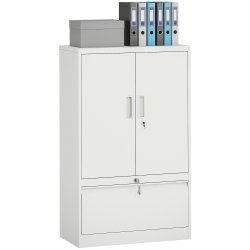 HOMCOM Metal Storage Cabinet \w Locks, Lateral Filing Cabinet \w Adjustable Shelf And File Drawer for A4/letter/legal/f4 Size Folders, Garage