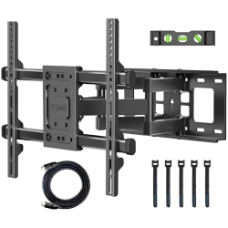 BONTEC Full Motion Tv Wall Mount for 37-84 Inch Flat Curved Tvs, Swivel Tilt Articulating Dual Arm Tv Mount Bracket Holds Up to 132Lbs, Max Vesa