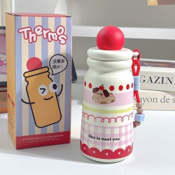 THE WAY Ins New Earth Cup Cartoon Straw Water Cup Student Portable Cute 316 Stainless Steel Insulation Cup Ball Cup -Red