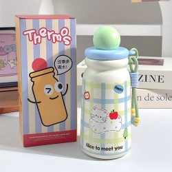 THE WAY Ins New Earth Cup Cartoon Straw Water Cup Student Portable Cute 316 Stainless Steel Insulation Cup Ball Cup - In Green
