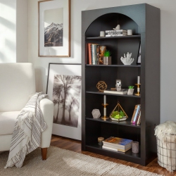 CORLIVING Caldwell Engineered Wood Arched Top Adult Bookcase With 5 Shelves In Black