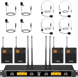 GENERIC Tonor Uhf Wireless Microphones System \w Bodypack Transmitter, Headset/lavalier Lapel Mics, Receiver, 4 10 Channels, 295Ft Range For